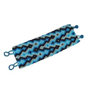 Vintage Hand Beaded Tribal Blue Wide Bracelet
